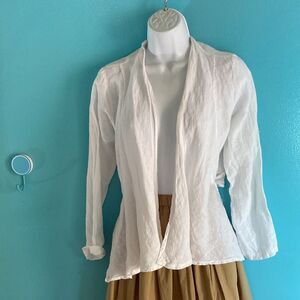White Linen Jacket Bellaumbra Size S Cropped Cardigan Blouse Top